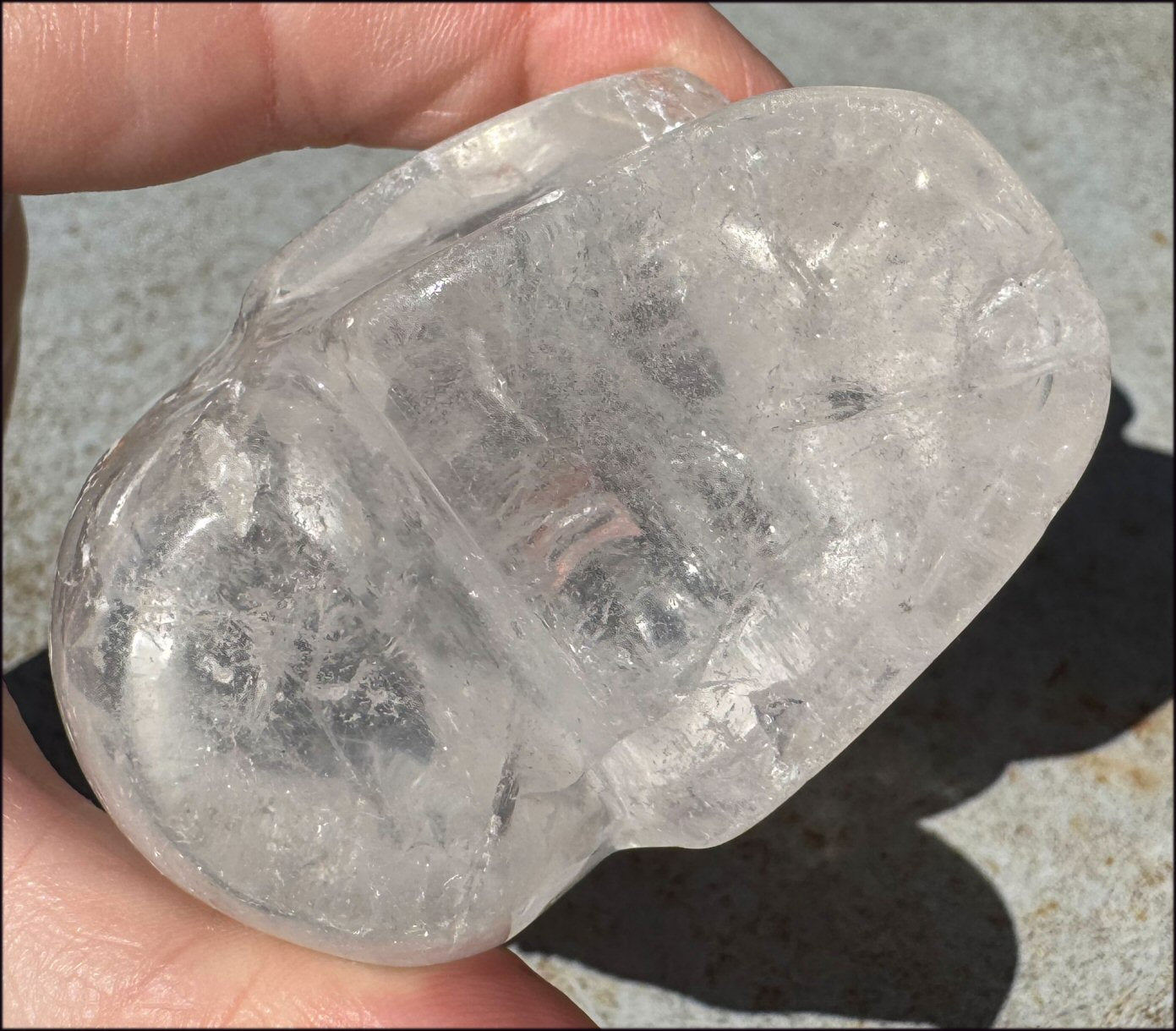 RETIRED XL Quartz Mayan Shaman Style Crystal Skull with Hematite, Shimmery Rainbows