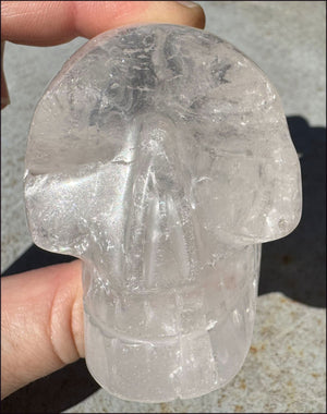 RETIRED XL Quartz Mayan Shaman Style Crystal Skull with Hematite, Shimmery Rainbows