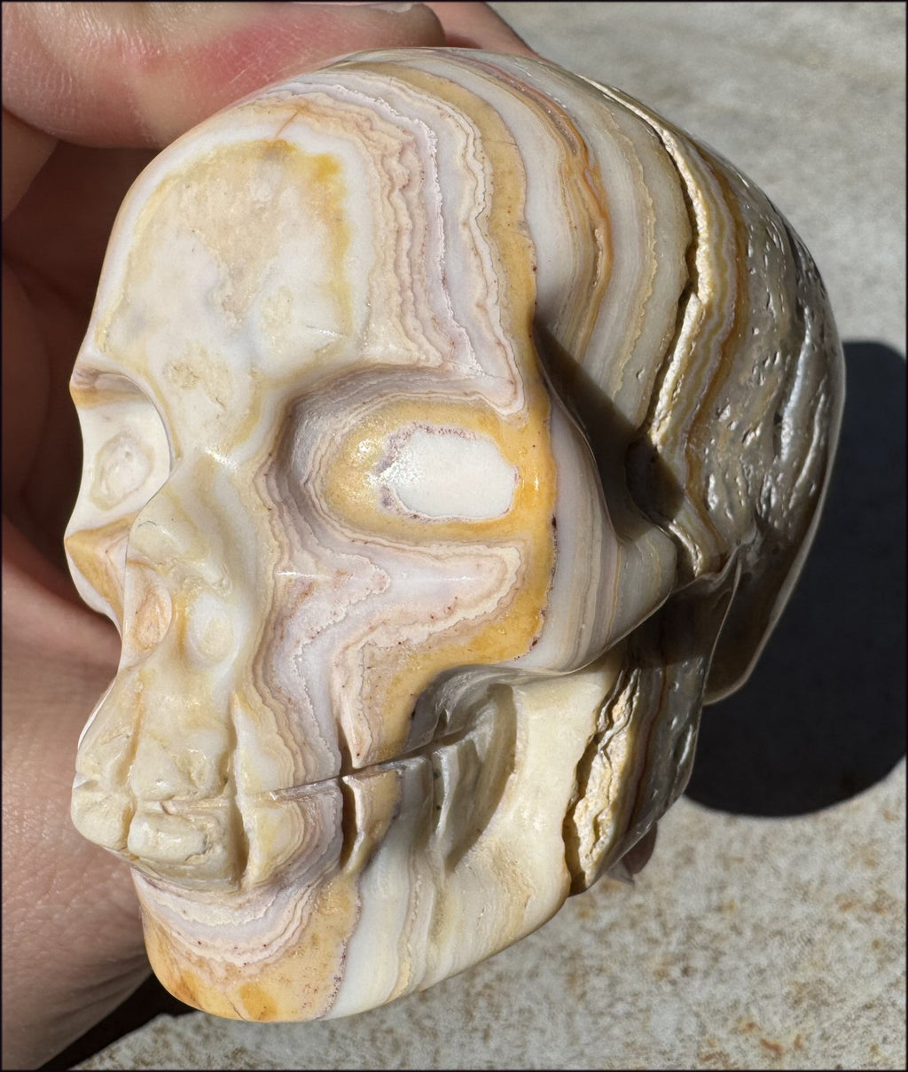 XL Crazy Lace Agate Crystal Skull - Laughter, Balance