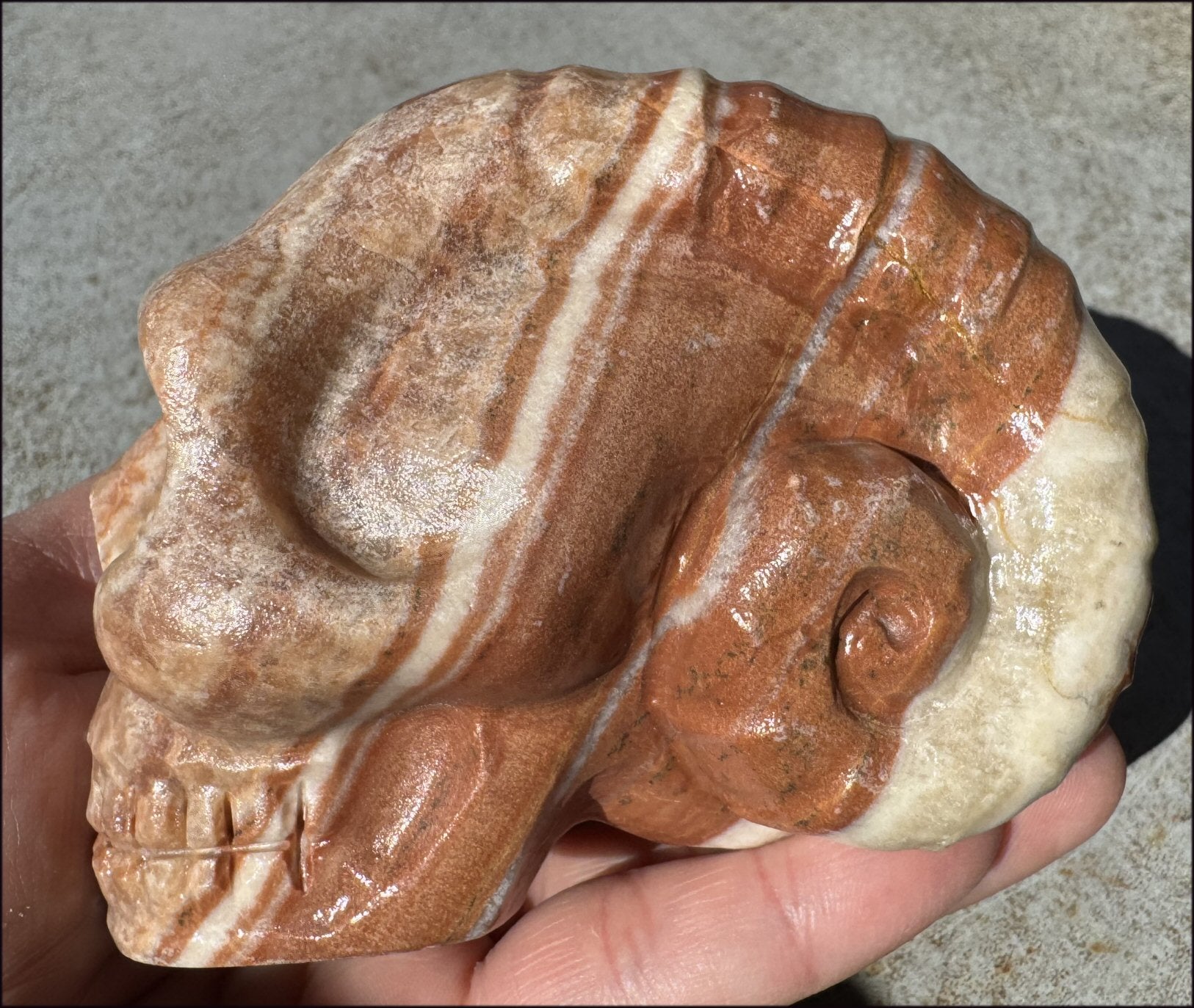 Banded Red + Orange Calcite Ram Skull - Intuition, Inner Strength, Aries!