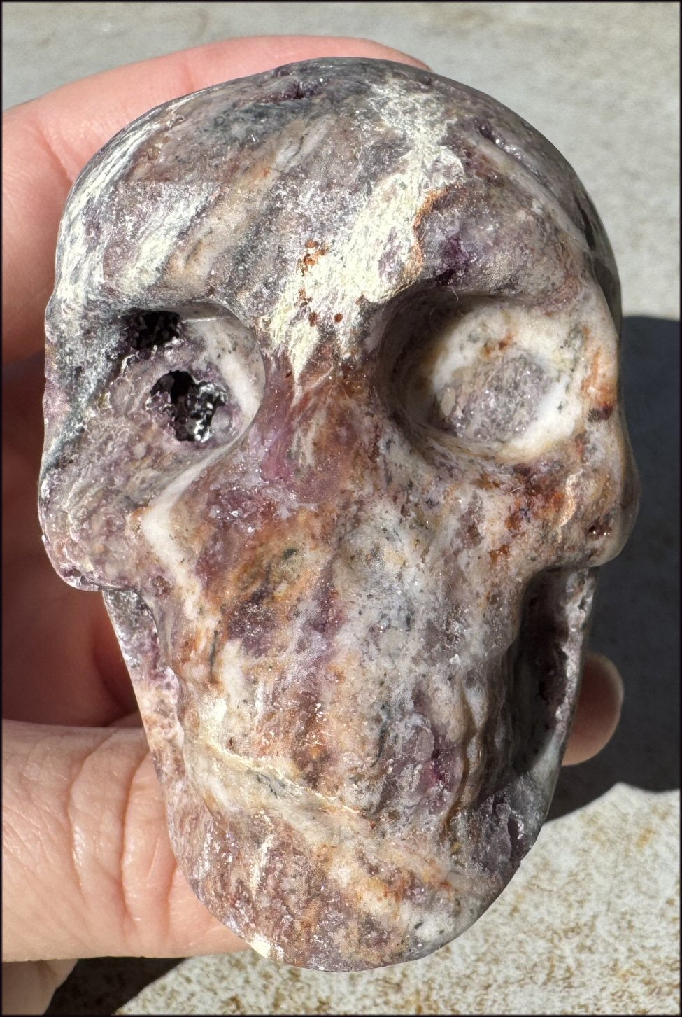 ~NEW~ XL Brecciated Pink Fluorite Crystal Skull with Sparkly VUGS