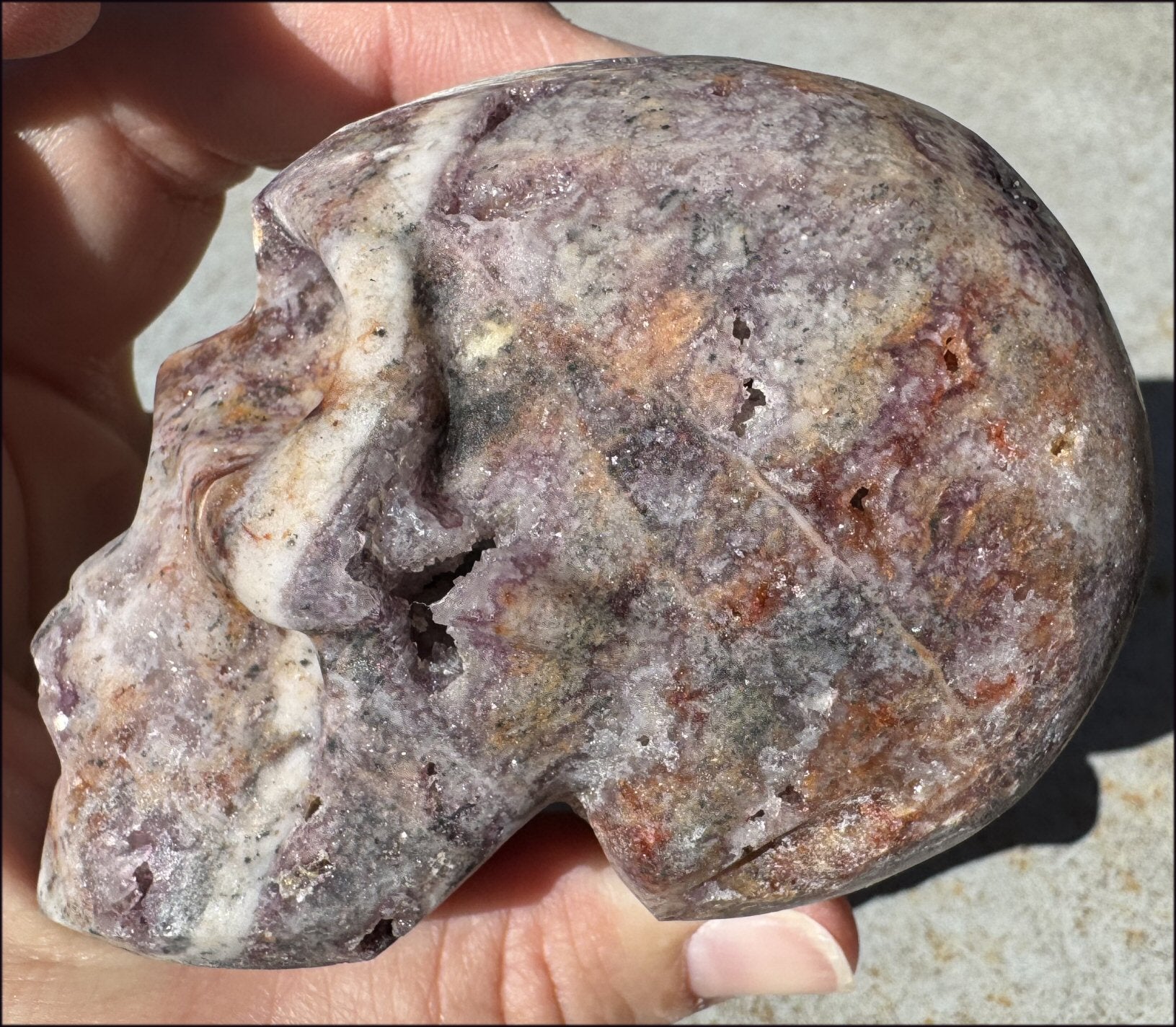 ~NEW~ XL Brecciated Pink Fluorite Crystal Skull with Sparkly VUGS