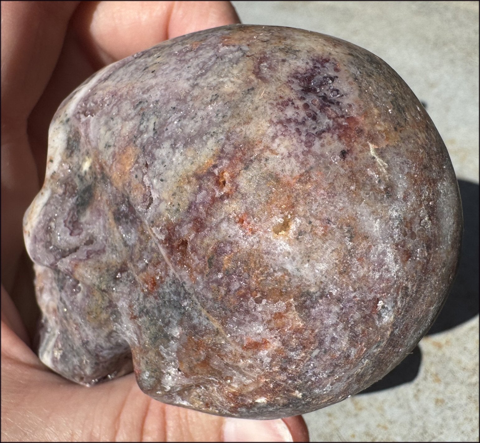 ~NEW~ XL Brecciated Pink Fluorite Crystal Skull with Sparkly VUGS