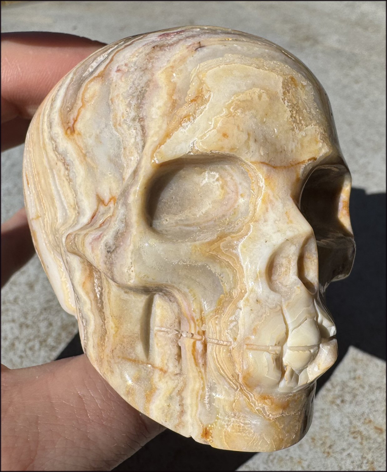 XL Crazy Lace Agate Crystal Skull - Laughter, Balance