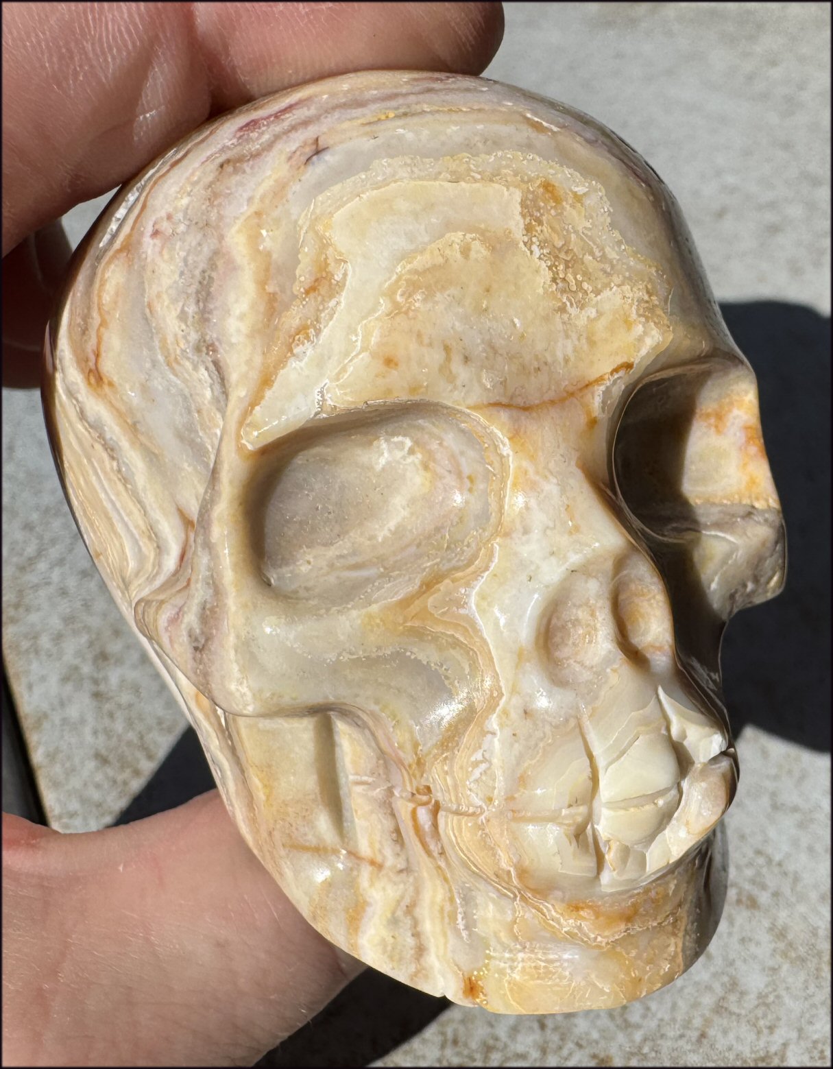 XL Crazy Lace Agate Crystal Skull - Laughter, Balance