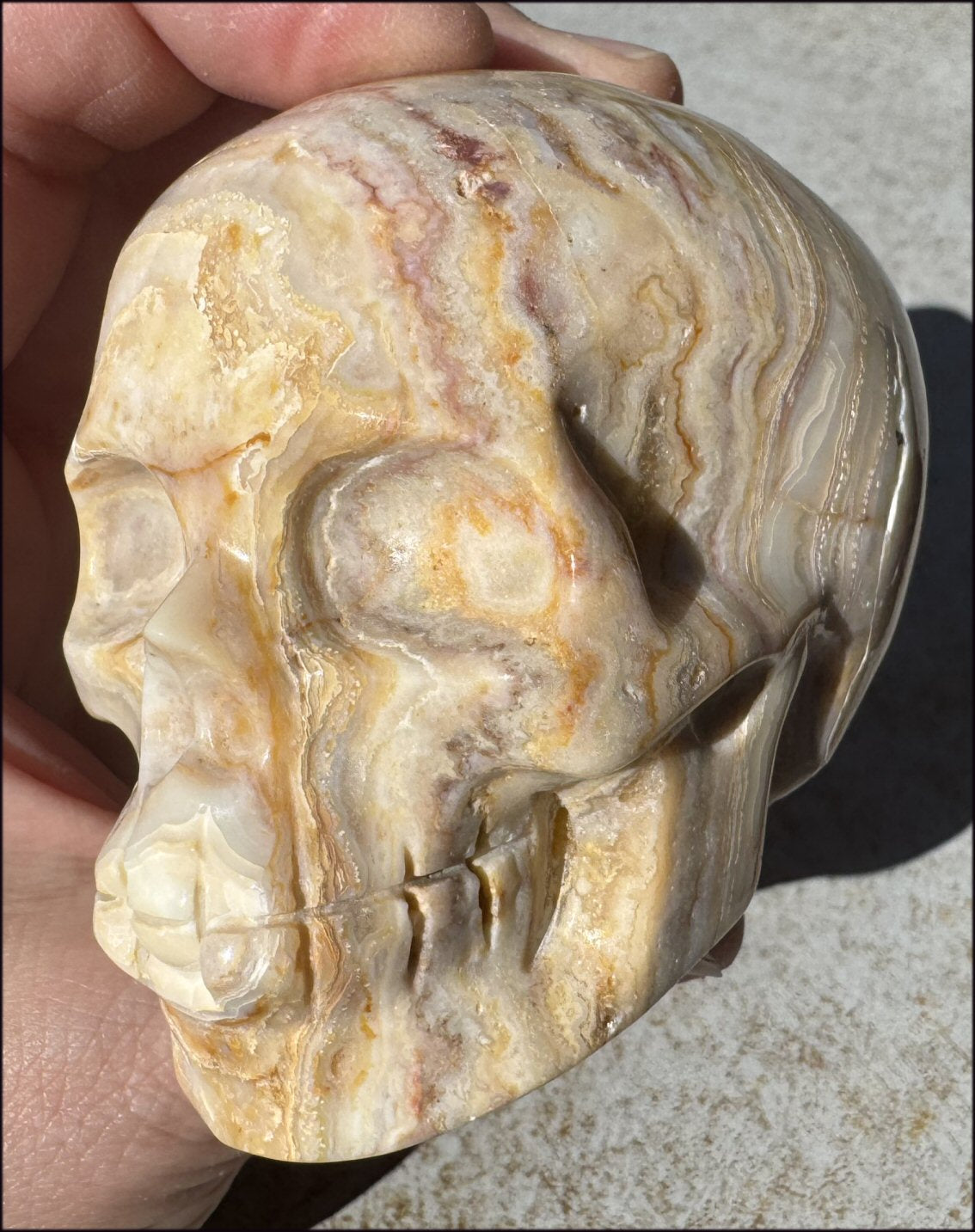 XL Crazy Lace Agate Crystal Skull - Laughter, Balance