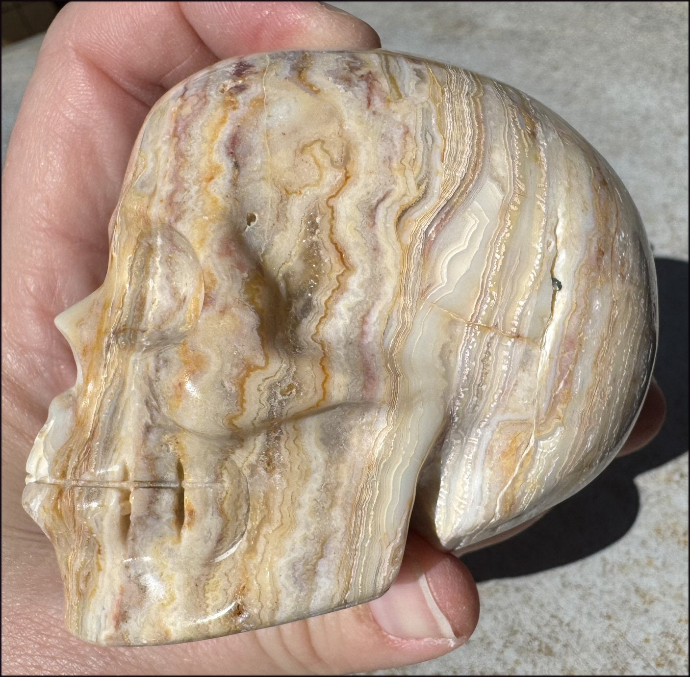 XL Crazy Lace Agate Crystal Skull - Laughter, Balance