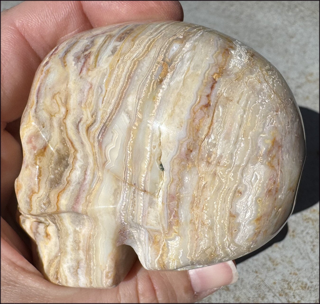 XL Crazy Lace Agate Crystal Skull - Laughter, Balance