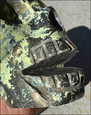 XL Peruvian GREEN Opal Singing Crystal Skull with Fantastic Pyrite inclusions