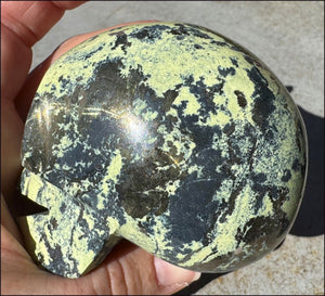 XL Peruvian GREEN Opal Singing Crystal Skull with Fantastic Pyrite inclusions