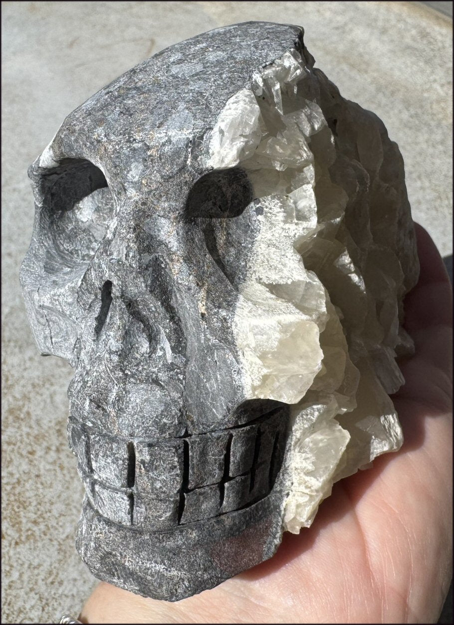 Limestone + Fluorescent Calcite Metamorphosis Crystal Skull - Positivity, Balance the Chakras