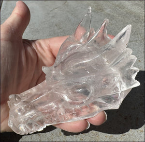 XL Quartz DRAGON Crystal Skull with Hematite, Rainbows - Needs Good Home!