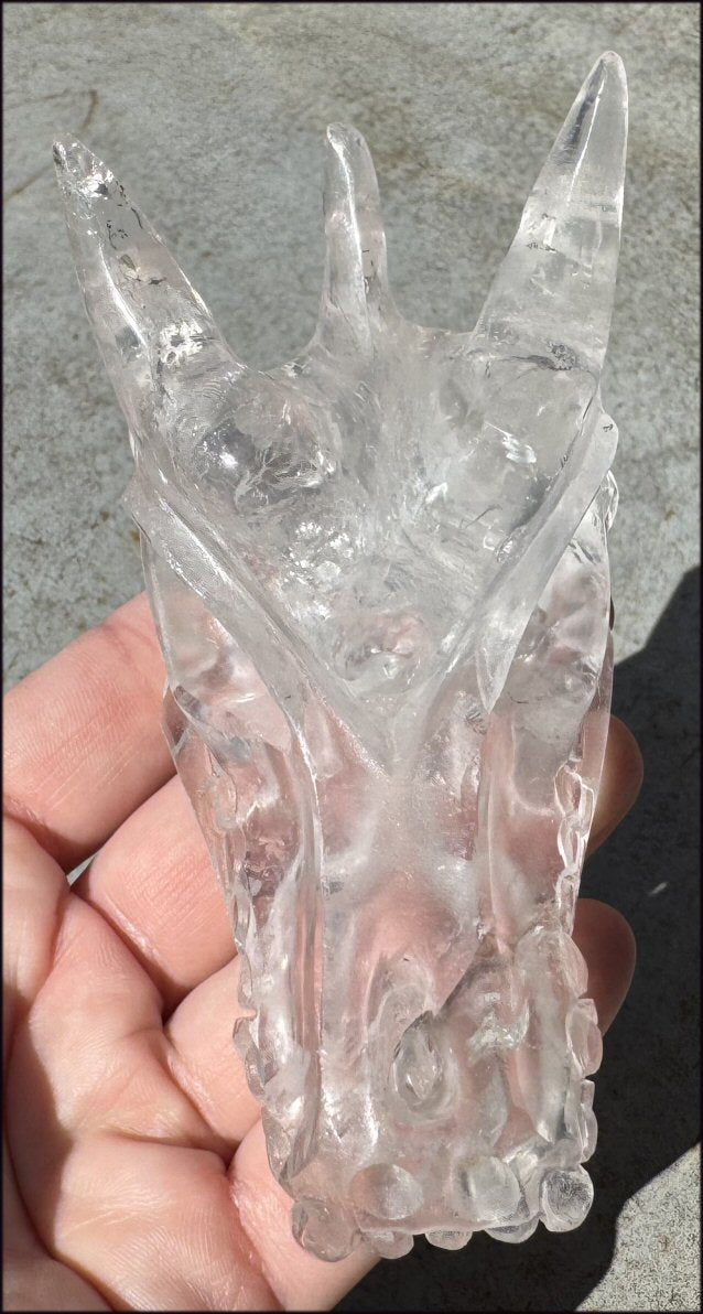 XL Quartz DRAGON Crystal Skull with Hematite, Rainbows - Needs Good Home!