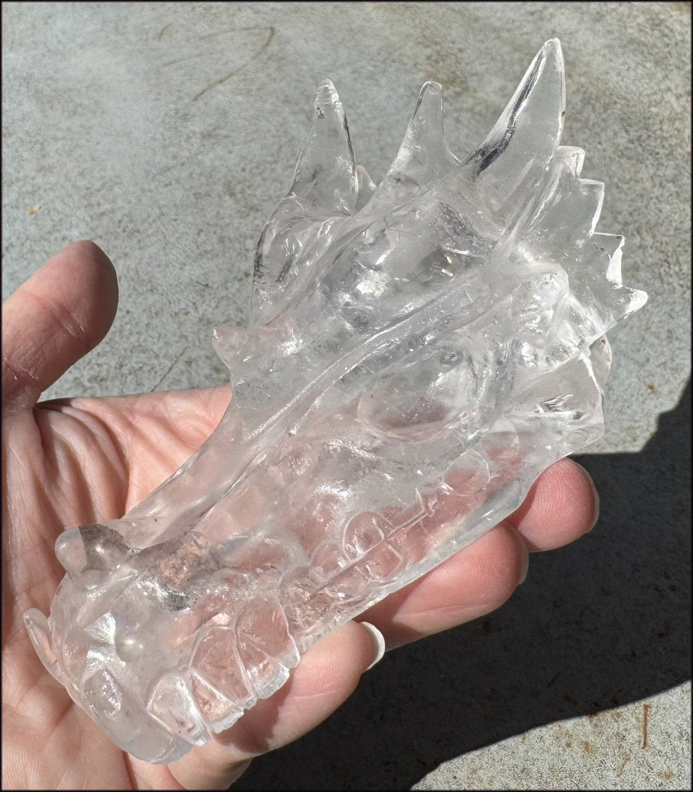 XL Quartz DRAGON Crystal Skull with Hematite, Rainbows - Needs Good Home!