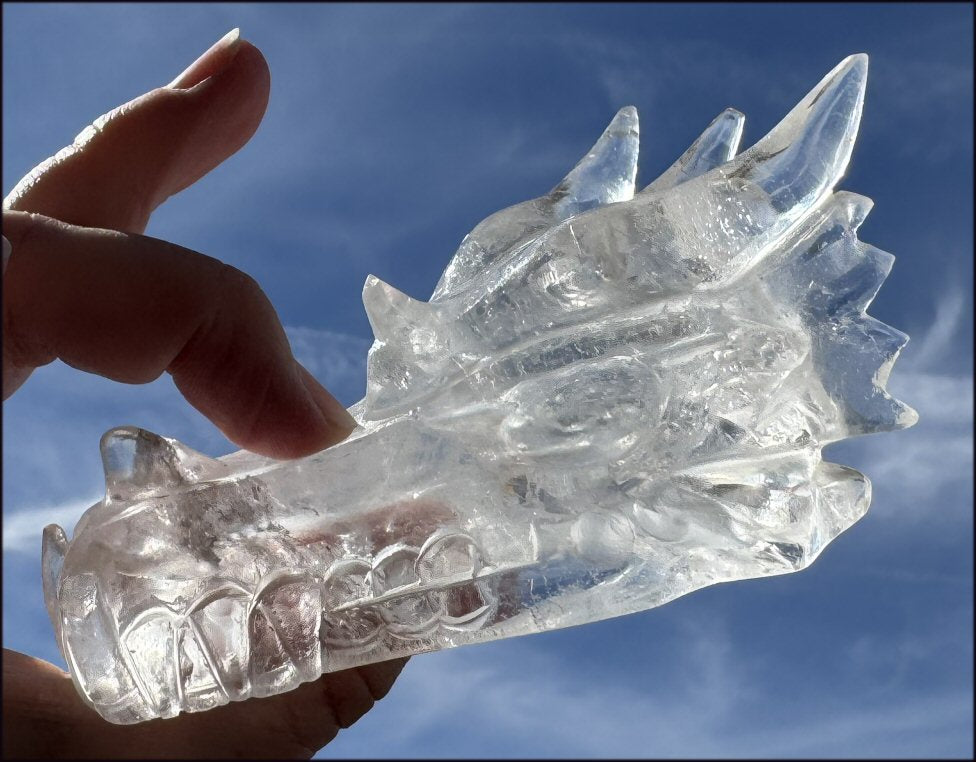 XL Quartz DRAGON Crystal Skull with Hematite, Rainbows - Needs Good Home!