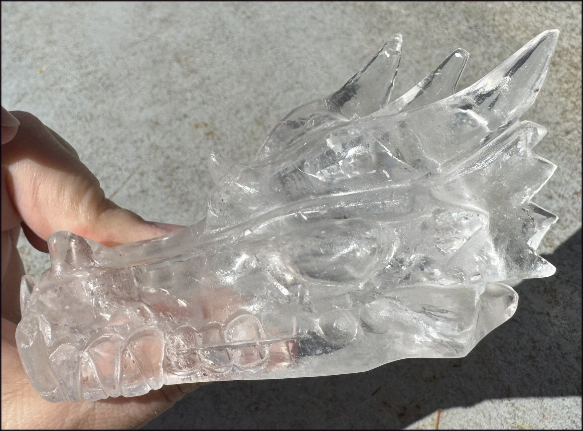 XL Quartz DRAGON Crystal Skull with Hematite, Rainbows - Needs Good Home!