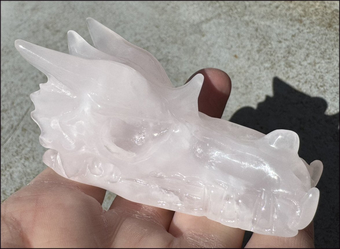 ~Highly Fluorescent~ Pink Manganoan Calcite DRAGON Crystal Skull