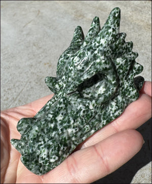 Speckled Green and White JADE Dragon Crystal Skull - Serenity, Heart Chakra