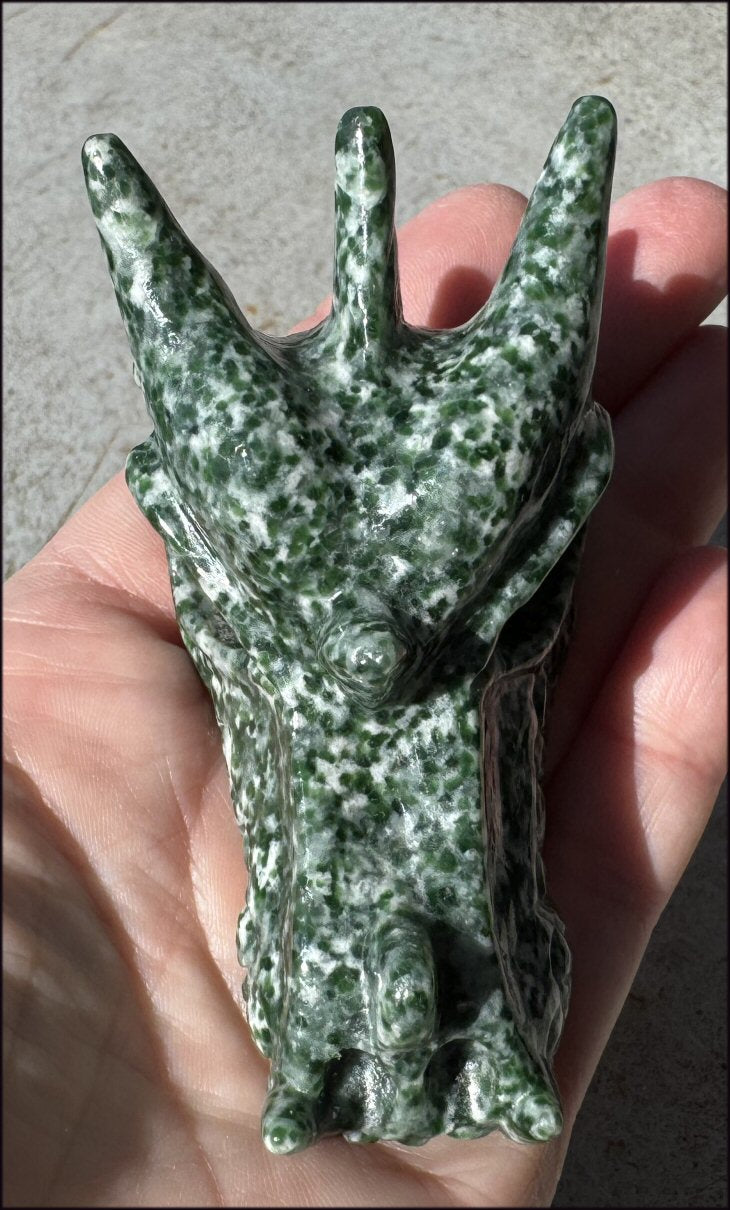 Speckled Green and White JADE Dragon Crystal Skull - Serenity, Heart Chakra