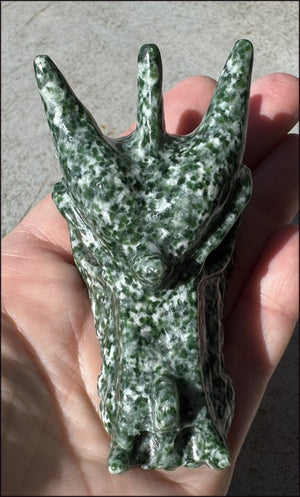 Speckled Green and White JADE Dragon Crystal Skull - Serenity, Heart Chakra