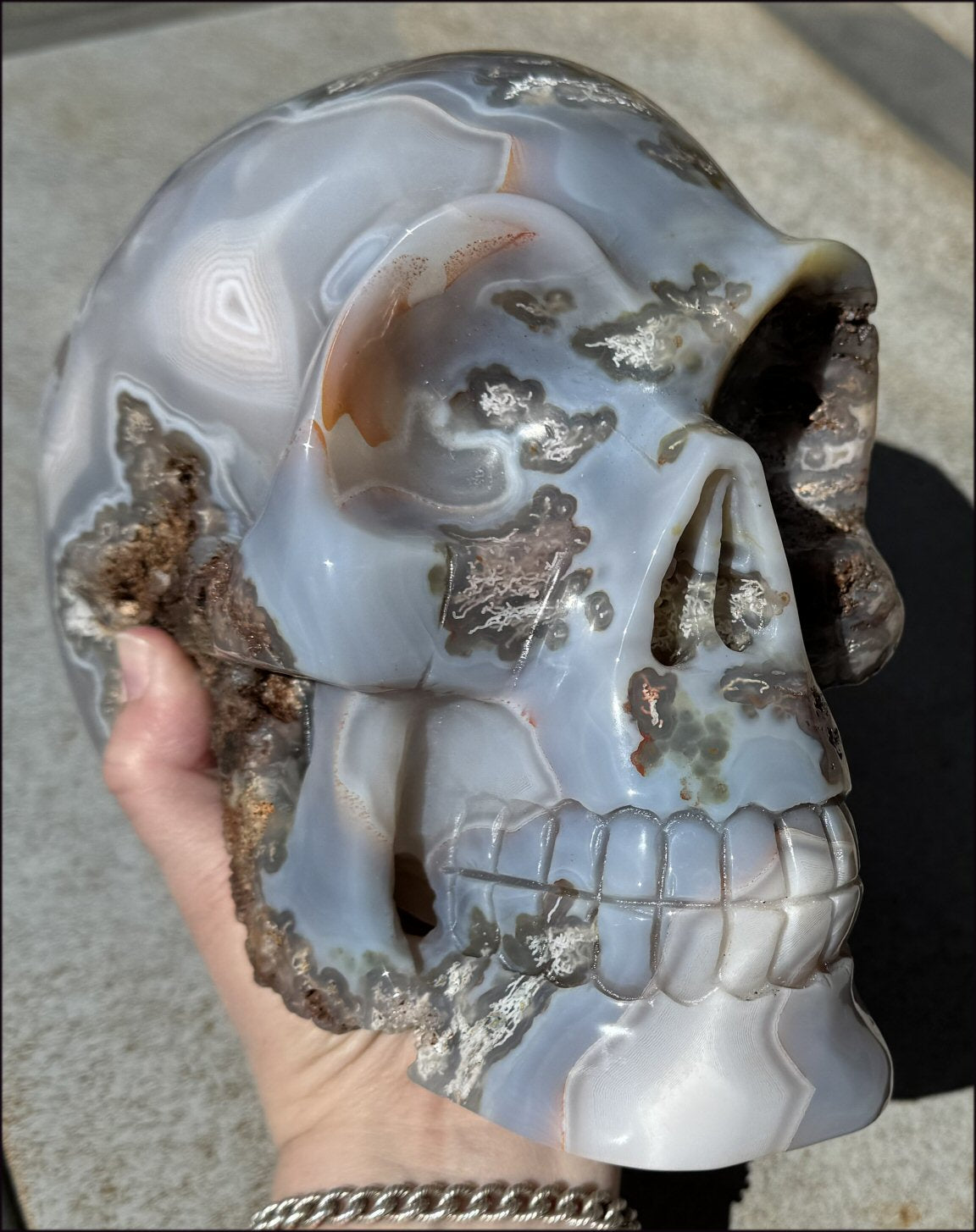 ~OOAK~ LifeSize Plume Agate CRYSTAL SKULL with Vugs, Parallax effect, Fantastic formations - 14lbs+