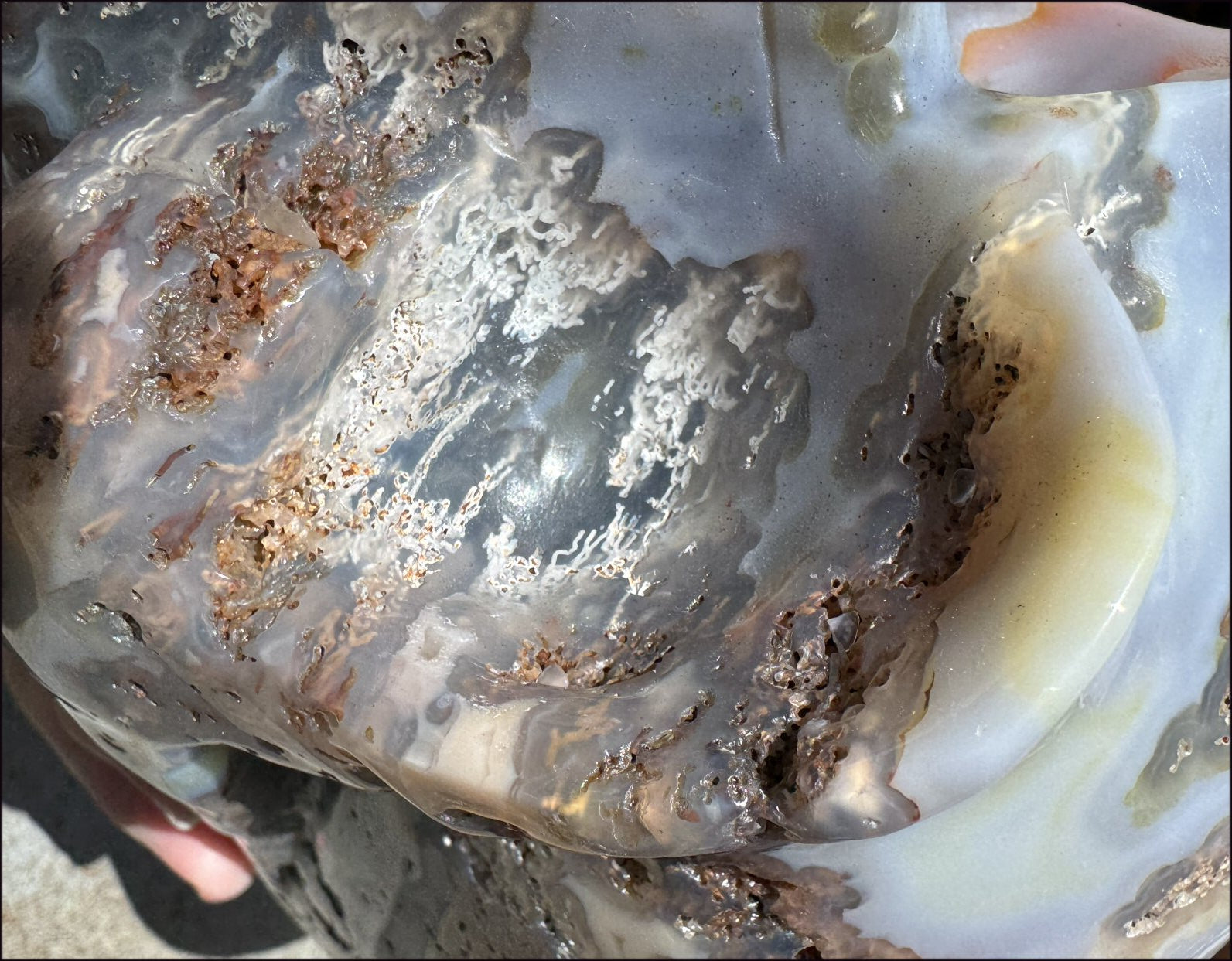 ~OOAK~ LifeSize Plume Agate CRYSTAL SKULL with Vugs, Parallax effect, Fantastic formations - 14lbs+