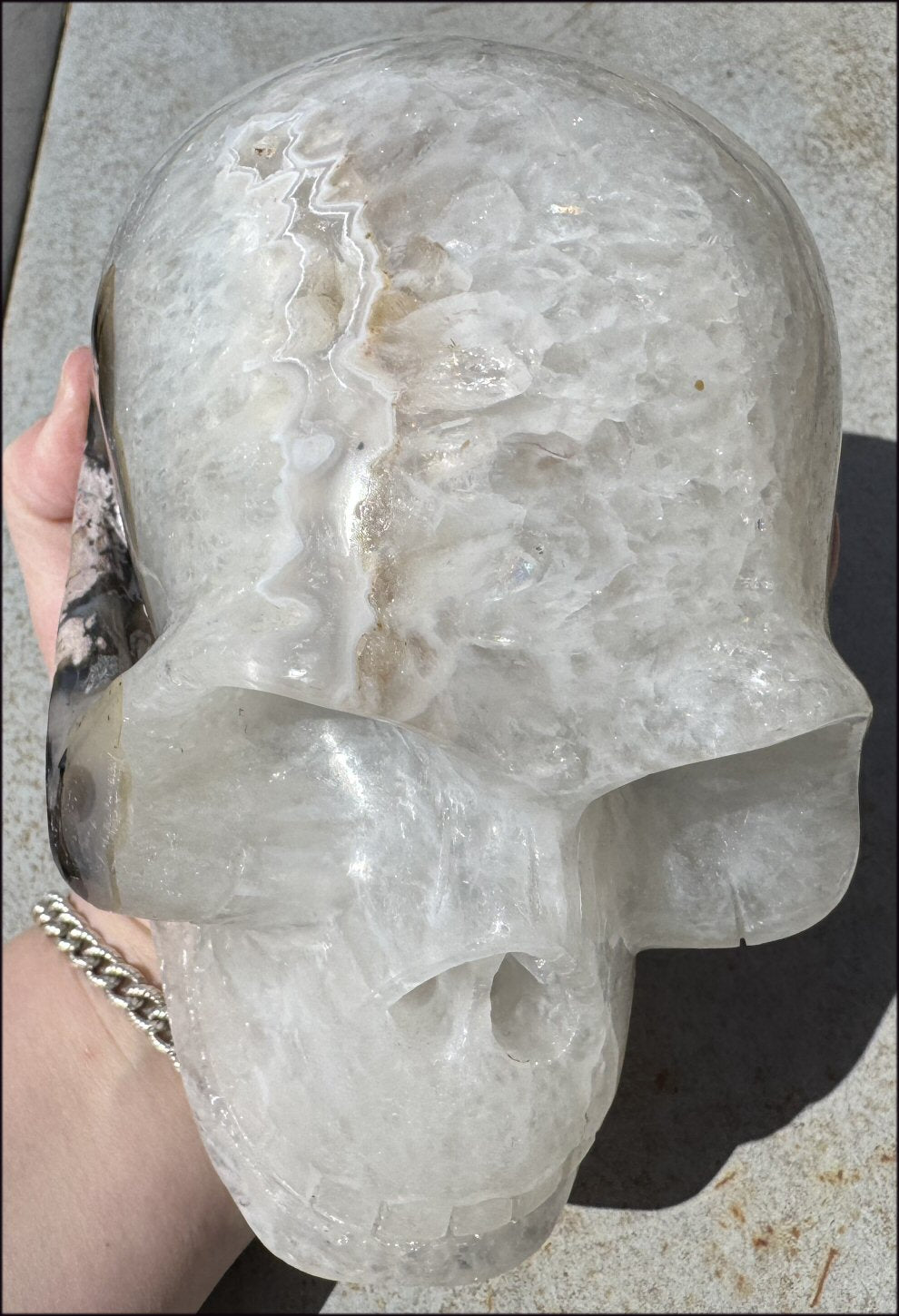 ~Super Sale~ Agate GEODE Crystal Skull with Dendritic inclusions, Vugs, Rainbows, "Floral" matrix!