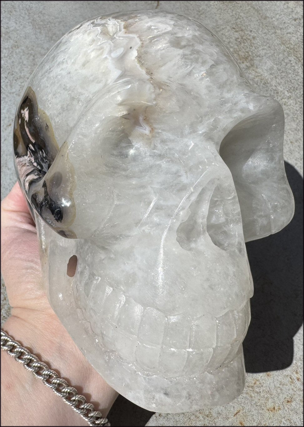 ~Super Sale~ Agate GEODE Crystal Skull with Dendritic inclusions, Vugs, Rainbows, "Floral" matrix!