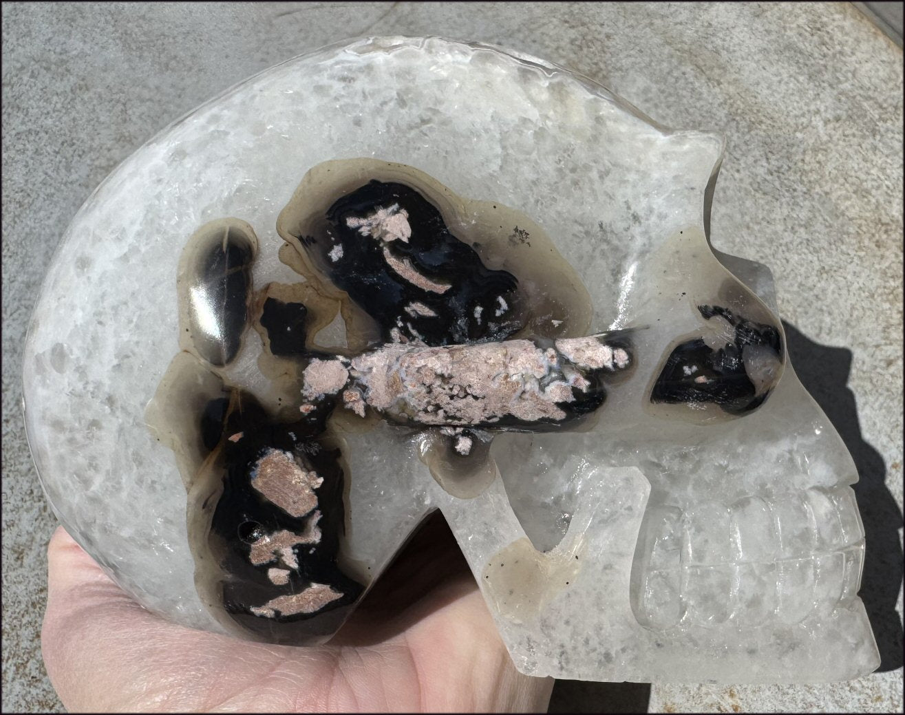 ~Super Sale~ Agate GEODE Crystal Skull with Dendritic inclusions, Vugs, Rainbows, "Floral" matrix!