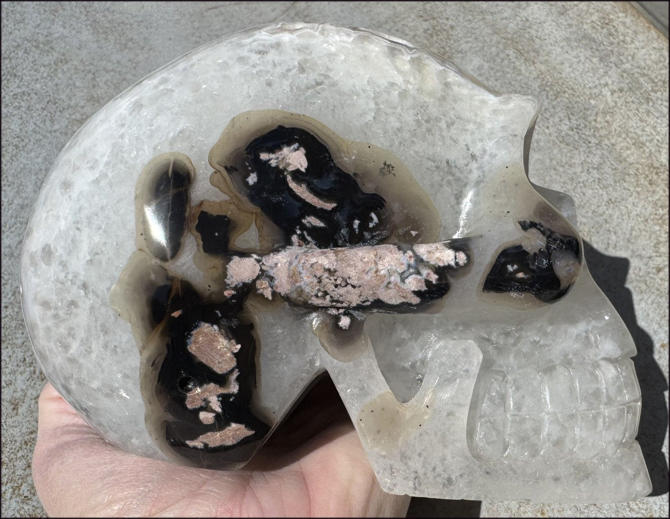 ~Super Sale~ Agate GEODE Crystal Skull with Dendritic inclusions, Vugs, Rainbows, "Floral" matrix!