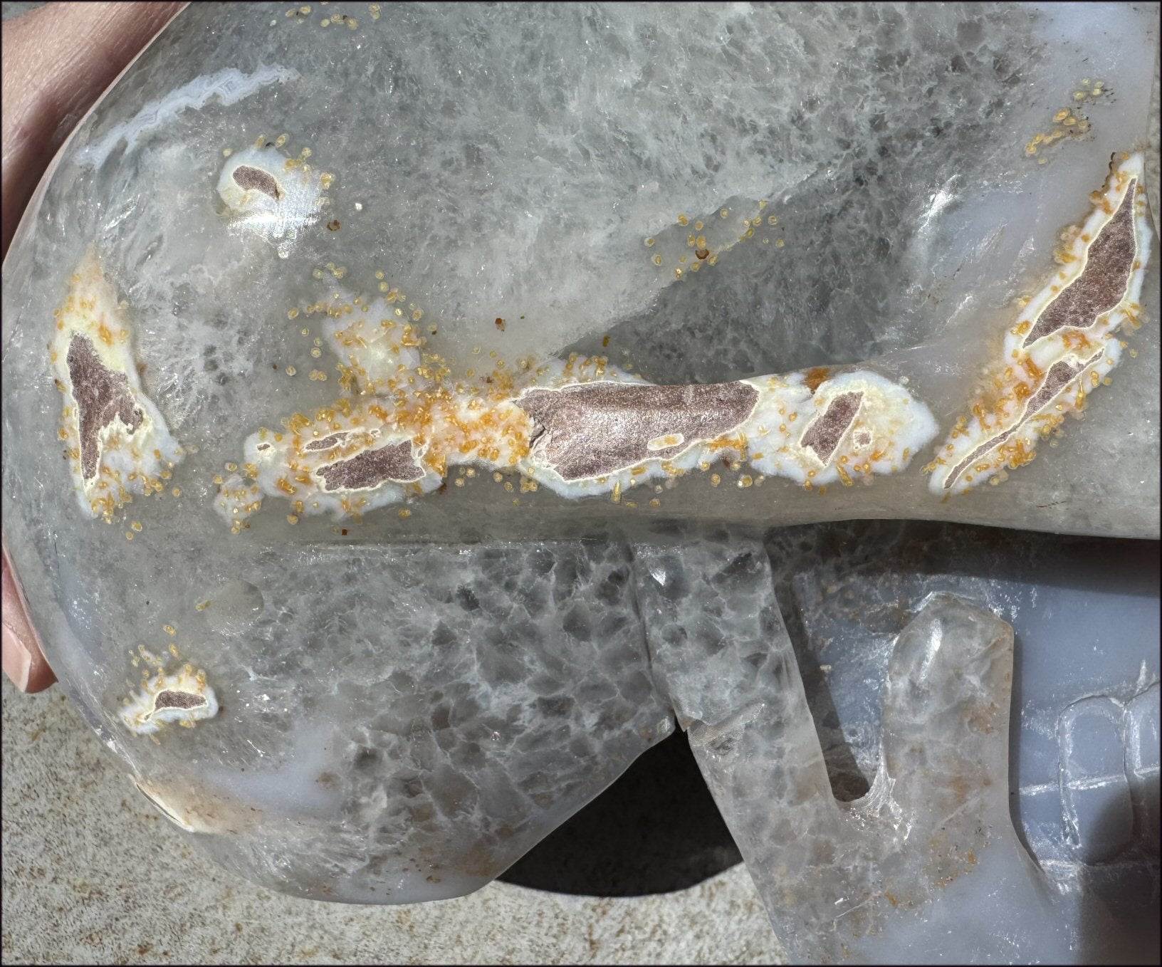 ~Super Sale!~ LifeSize Agate Geode Crystal Skull with Stardust Crown Chakra, Crystalline BLOSSOM formations