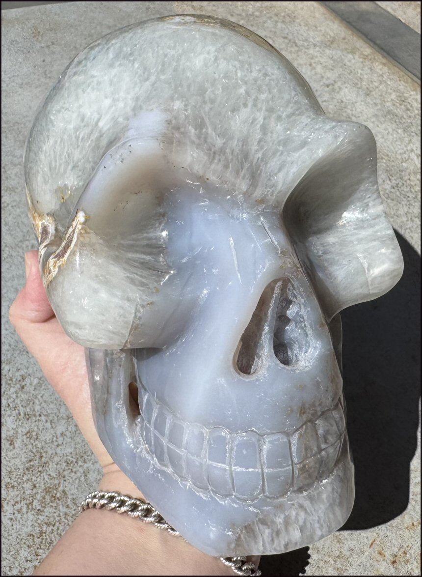 ~Super Sale!~ LifeSize Agate Geode Crystal Skull with Stardust Crown Chakra, Crystalline BLOSSOM formations