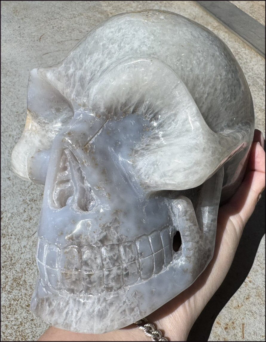 ~Super Sale!~ LifeSize Agate Geode Crystal Skull with Stardust Crown Chakra, Crystalline BLOSSOM formations