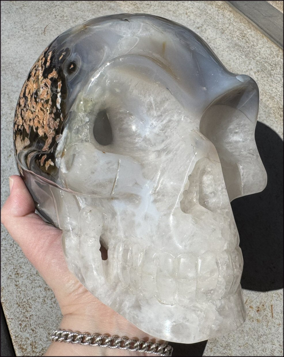 ~Super Sale~ LifeSize Agate GEODE Crystal Skull with Lovely "Floral" Matrix - 11lbs+