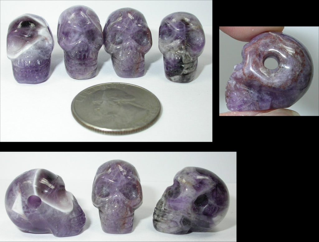 1 Chevron Amethyst Crystal Skull BEAD - Horizontal Drill, 2mm Hole