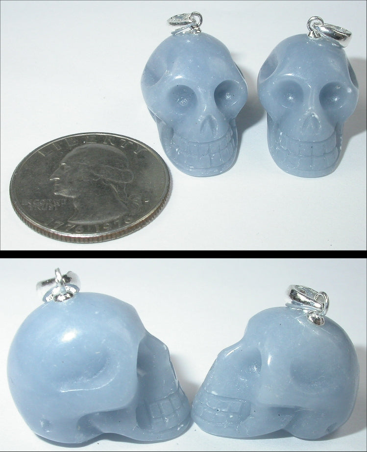 1 A Quality ANGELITE Crystal Skull Pendant / Pendulum - Sterling Silver Bale