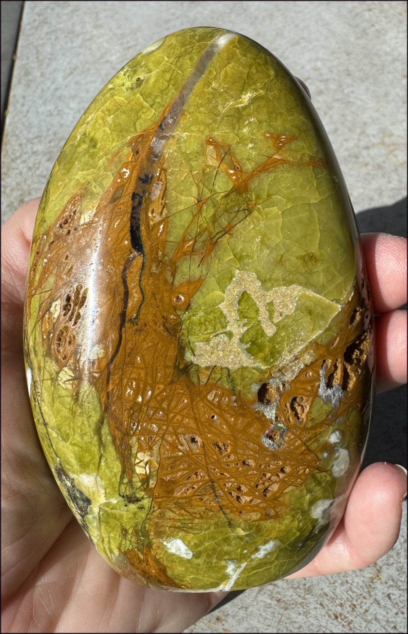 4.5" Madagascar GREEN OPAL Standing Stone with Weird VUGS! -