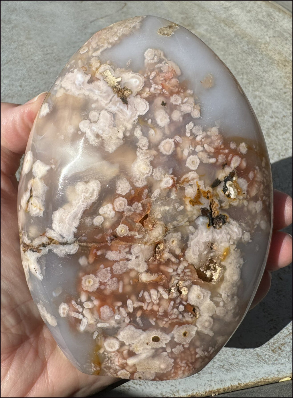 Cherry Blossom Agate Standing Stone with Cool VUGS - just under 2lbs