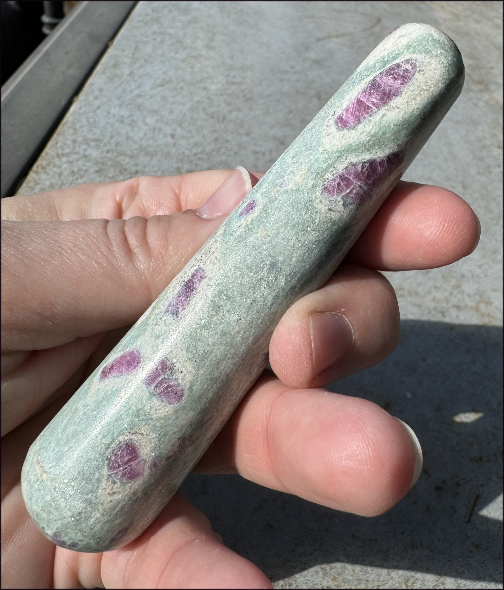 Ruby in Fuchsite Crystal Massage Wand with Blue Kyanite "Halos"