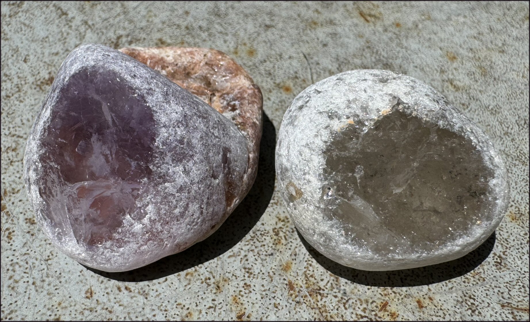 1 Pair Brazilian Window Quartz / Seer Stones - 1 Amethyst, 1 Smoky Quartz - with Synergy for 10+ years