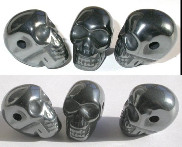 1 HEMATITE Crystal Skull BEAD - Grounding! - 2mm hole, Horizontal drill