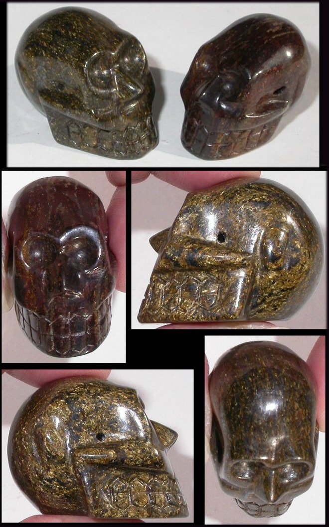 BRONZITE Crystal Skull Bead, Nepal Style Carving - Stabilizing, Increase Self-Esteem!