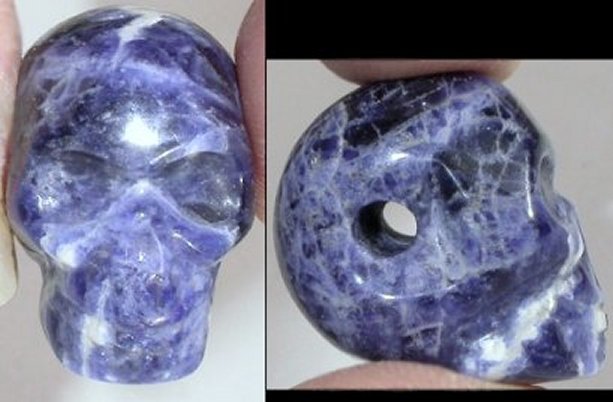 ~Only a few left~ 1 SODALITE Crystal Skull BEAD - 2mm Hole, Horizontal Drill