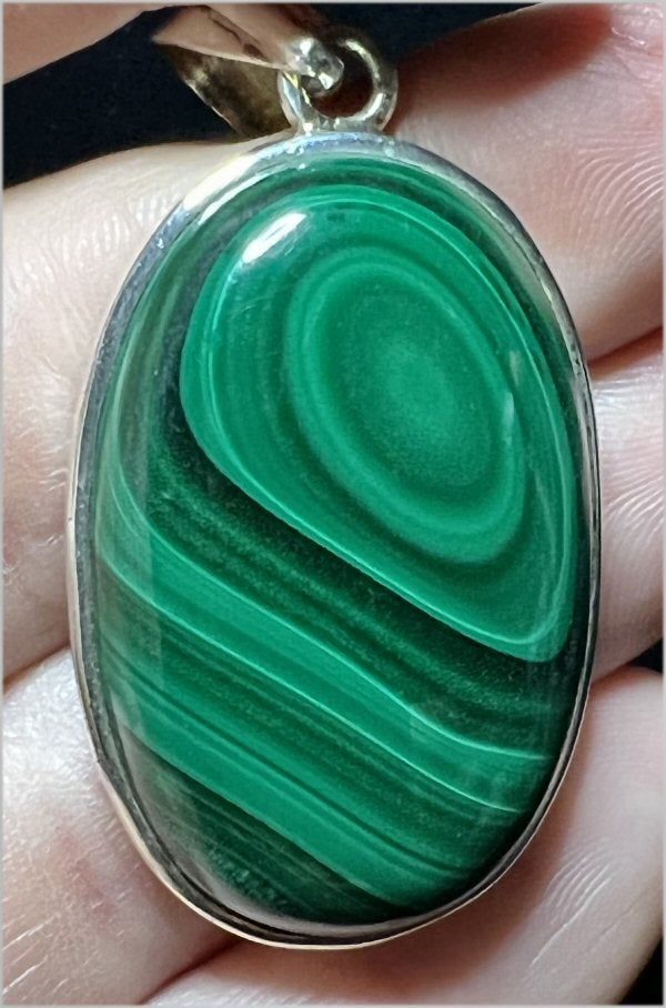 Sterling Silver MALACHITE Crystal Pendant - Spiritual Transformation! - with Synergy 9+ years