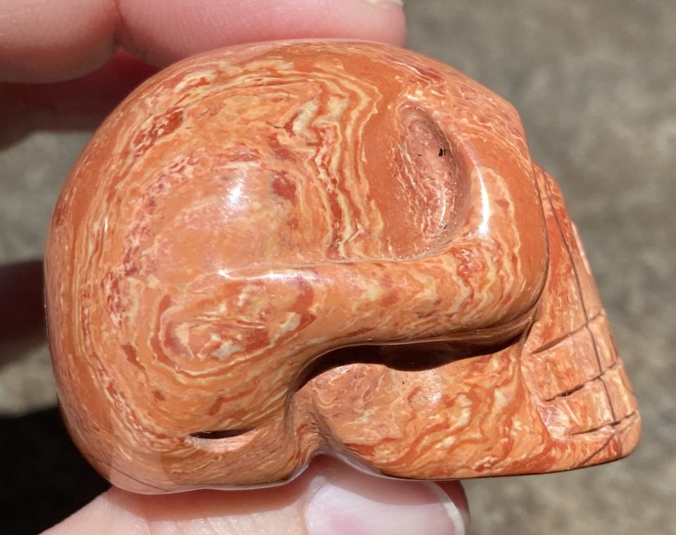 Red Spiral Jasper CRYSTAL SKULL w/ Groovy Psychedelic patterns