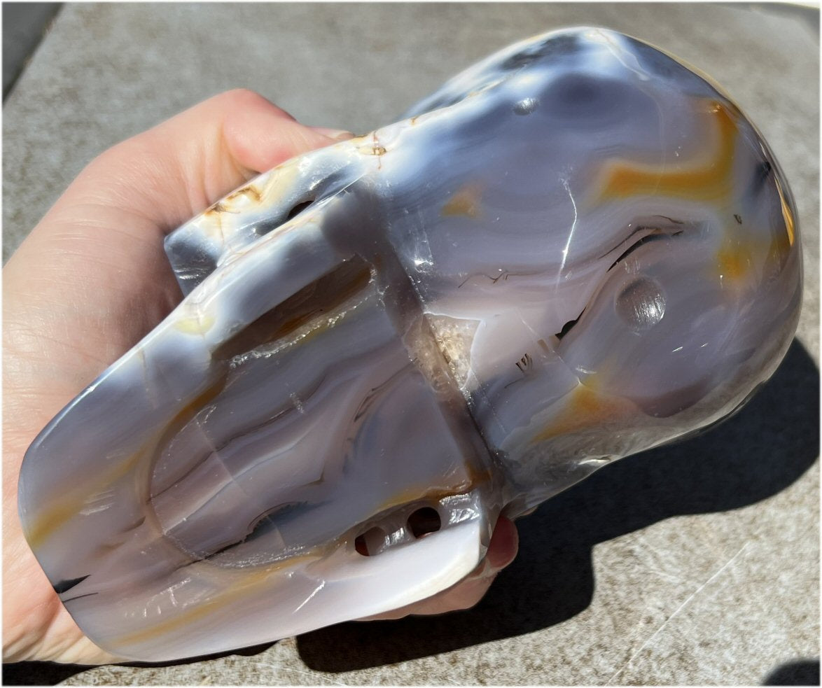 Fabulous Agate GEODE Crystal Skull with Citrine Lined Vug, Hematite, Dendritic inclusions