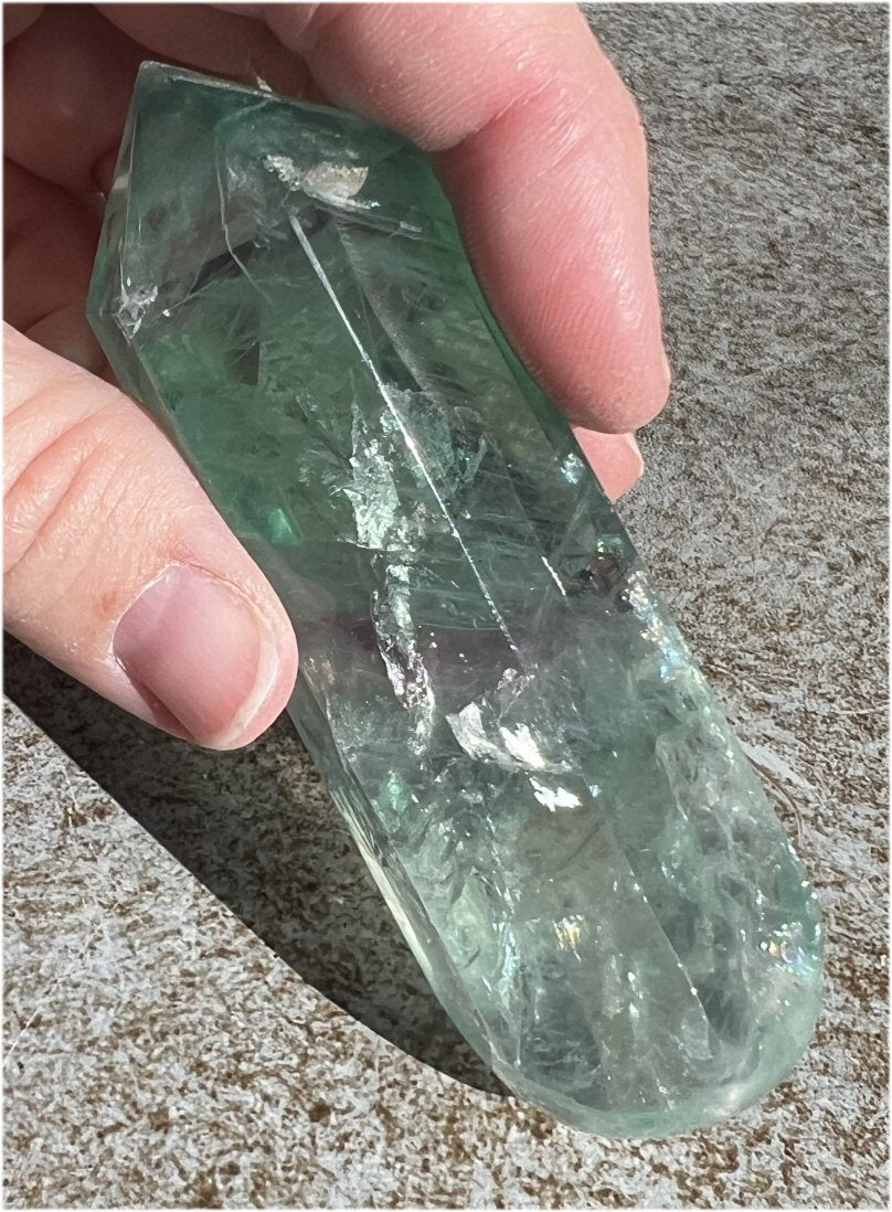 Lg. Fluorite Crystal Massage Wand with Rainbows - Calming, Great for meditation!