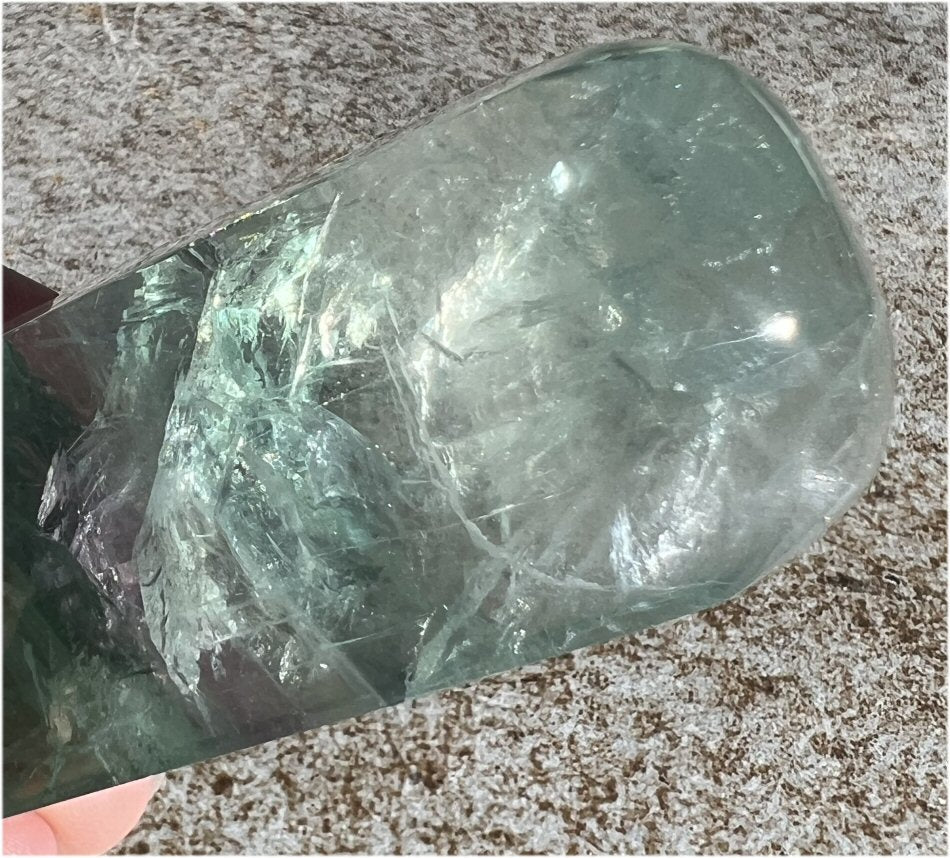 Lg. Fluorite Crystal Massage Wand with Rainbows - Calming, Great for meditation!